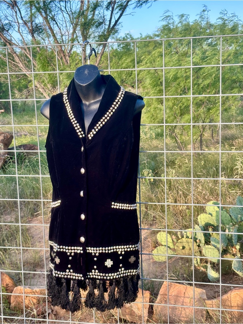 Roja Collection Black Silver Studded Velvet Vest